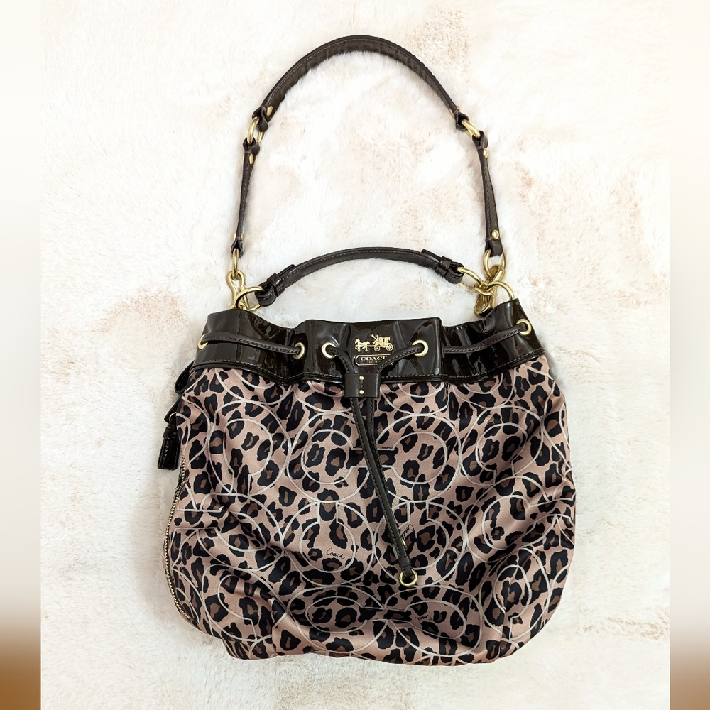 💖 Coach Optic Marielle Ocelot Leopard Print Drawstring Shoulder Bag 17768